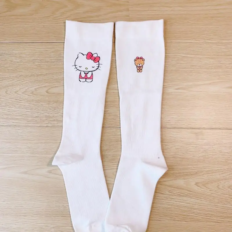 Kawaii Sanrio Hello Kitty Zokni rajzfilm anime Y2K Fűszeres lányok Magas ujjú zokni Divat Tiszta pamutharisnya Slim JK kiegészítők