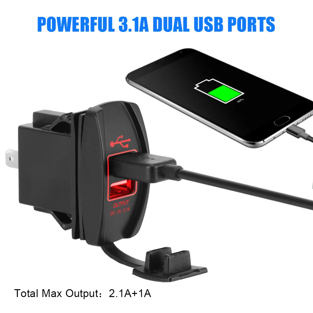 5V 3.1A LED porálló telefontöltő Autós töltő Vízálló univerzális automatikus adapter lakóautóhoz lakóautó lakókocsik kettős USB portja