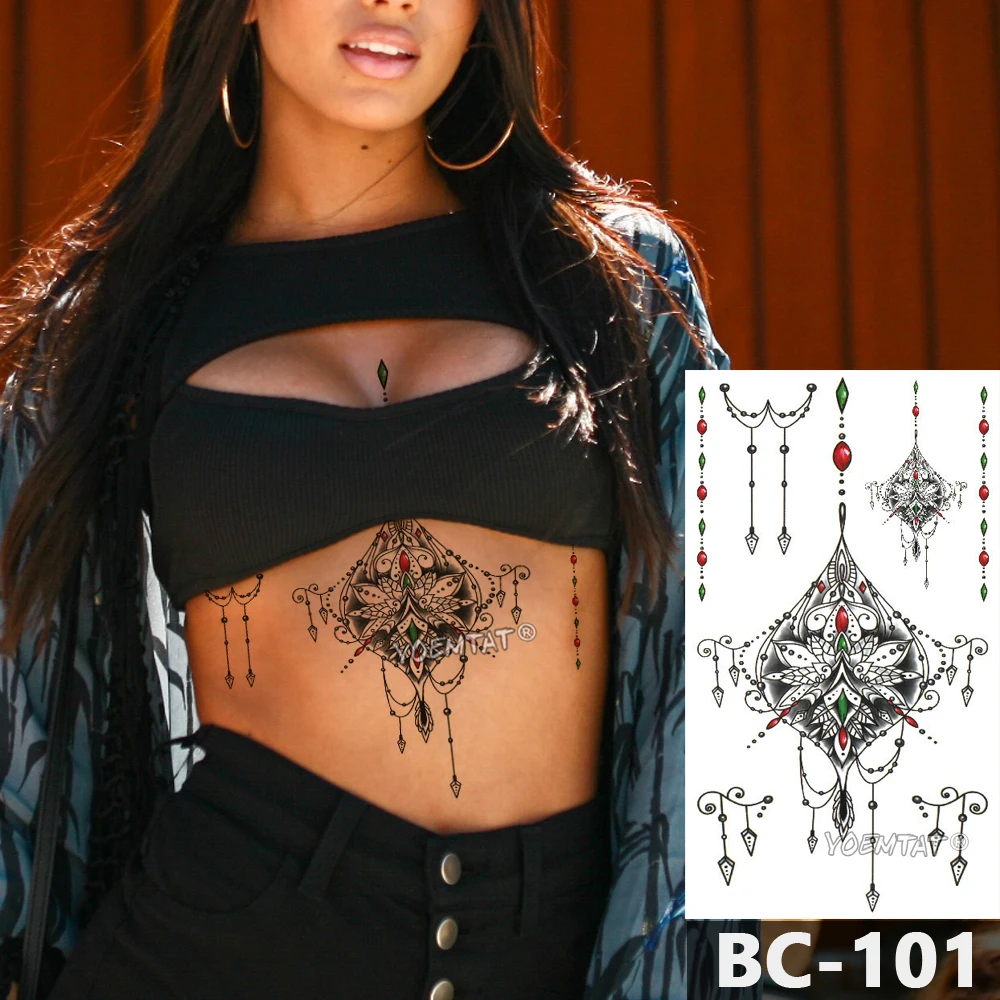 1 lap mellkas test tetoválás ideiglenes vízálló ékszerek csillag hold íj csipke minta matrica derék művészet tetováló matrica nőknek