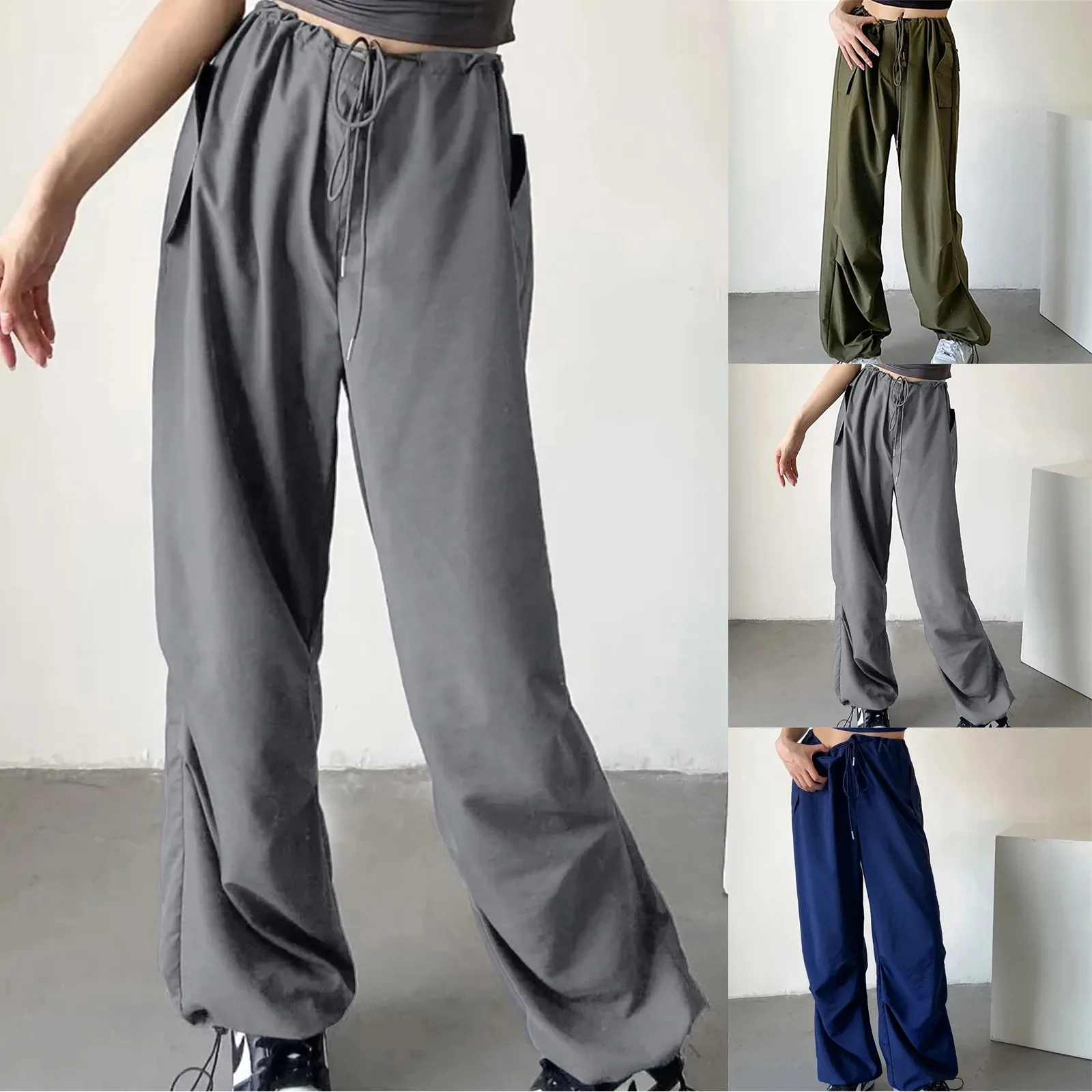 2024 Nyári divat Egyszerű derékközép derék széles szárú nadrág női bő vékony alkalmi trend nadrág női vintage