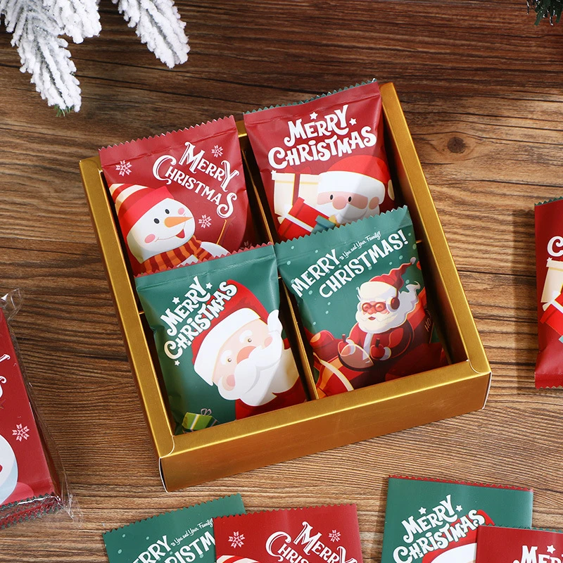 100db/táska Karácsonyi cukorka süti csokoládé csomagoló táskák Karácsonyi kézzel készített nugát lezárt táskák Karácsonyi díszparti kellékek