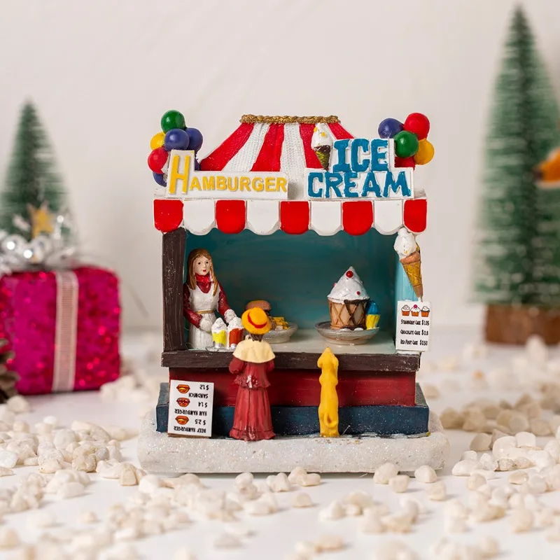 Karácsonyi falu Izzó zene forgó fagylalt étkezőautó Hamburger karácsonyi dekoráció otthoni gyanta díszekhez Karácsonyi ajándék