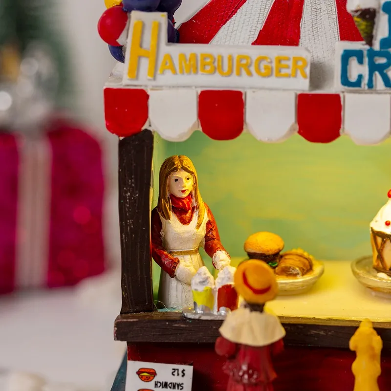 Karácsonyi falu Izzó zene forgó fagylalt étkezőautó Hamburger karácsonyi dekoráció otthoni gyanta díszekhez Karácsonyi ajándék