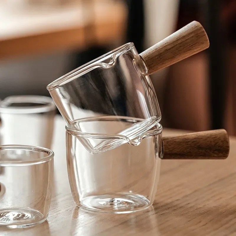 50/75/100ml fa fogantyús üveg kávé mini tejcsésze eszpresszó mérőcsésze dupla/egyszájú konyhai szósz edény mérőbögre