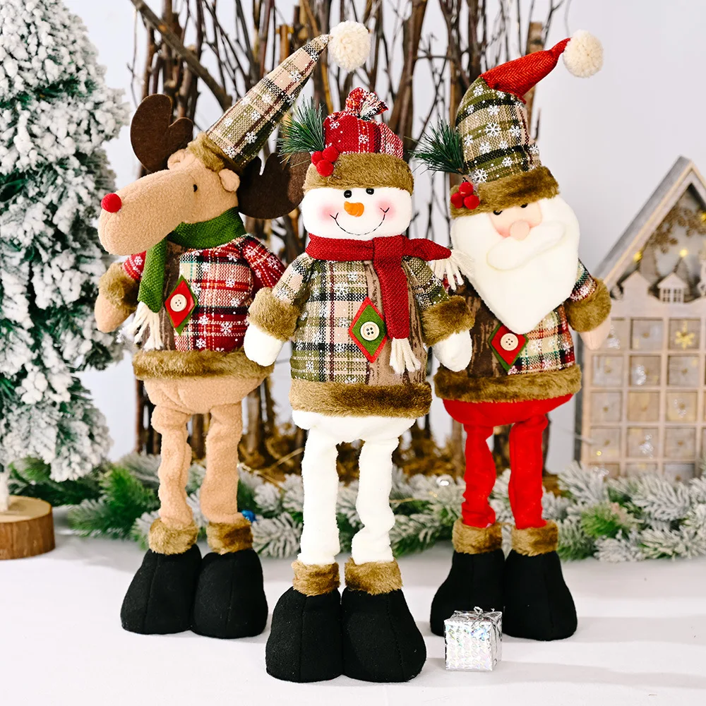 2024 Boldog karácsonyt retro hópehely kockás nyújtható baba Mikulás jávorszarvas hóember karácsonyi dekoráció otthonra Karácsonyi díszek ajándék