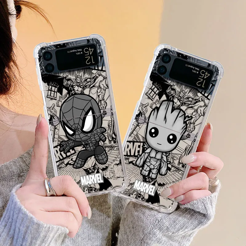 Marvel Spiderman Cool Luxury Case Samsung Galaxy Z Flip 4 3 5G Funda Z Flip 5 átlátszó PC kemény ütésálló hátsó telefon Coque