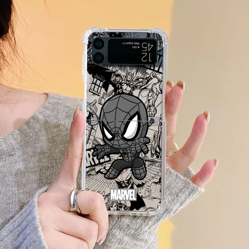 Marvel Spiderman Cool Luxury Case Samsung Galaxy Z Flip 4 3 5G Funda Z Flip 5 átlátszó PC kemény ütésálló hátsó telefon Coque