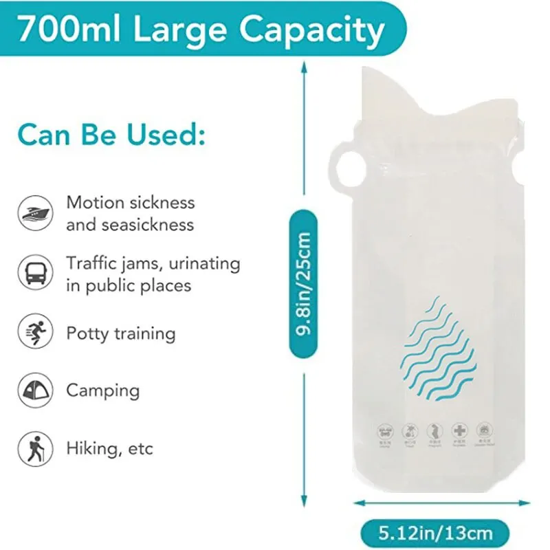 700ml 4db kültéri utazás vészhelyzet hordozható autó piszoár hányászsákok sürgősségi WC-hez autó férfiaknak hányástáska