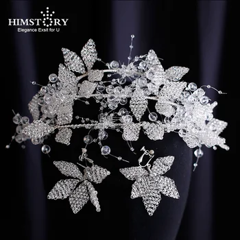 HIMSTORY Kézzel készített elegáns lenyűgöző átlátszó kristályok menyasszonyok tiarák menyasszonyi koronák fejdíszek báli parti fejviselet ruha kiegészítő