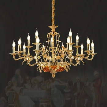Francia királyi vintage sárgaréz csillár beltéri Deco Hotel Lobby Nappali cseppfény Luxus réz gyertya függőlámpa