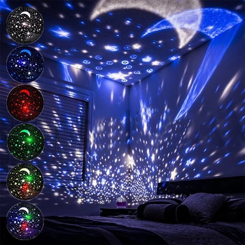Álom csillagos ég fény színes éjszakai fény 360 fokos forgatás többszínű 3D éjszakai lámpa projektor csillag éjszakai fény gyerekeknek