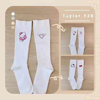Kawaii Sanrio Hello Kitty Zokni rajzfilm anime Y2K Fűszeres lányok Magas ujjú zokni Divat Tiszta pamutharisnya Slim JK kiegészítők