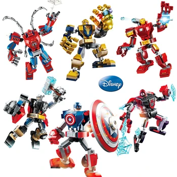 Disney Bosszúállók Harc Pókember Robot Páncél Robot Titán Építőelemek készletek Kockák Klasszikus filmmodell Gyerekfiú ajándék játékok