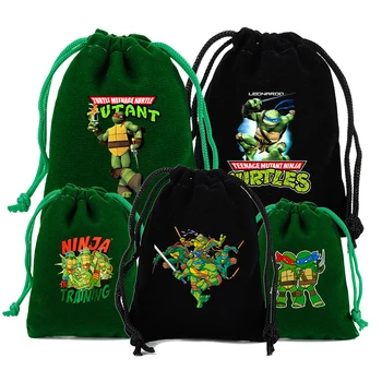 Teenage Mutant Ninja Turtles Velvet táskák Kis cukorka ajándéktáska Húzózsinór tasak Születésnapi szívesség karkötő ékszer csomagoló táskák