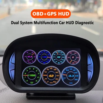  Többfunkciós OBD2 HUD GPS Head Up Display autó lejtésmérő Sebességmérő RPM Mérő olajfogyasztás kijelző Autó kiegészítők