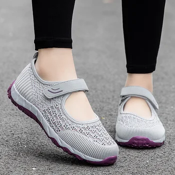 Női hálós séta Mary Jane Fitness slip-on könnyű loafer Nyári sportcipők Kültéri lakások Légáteresztő cipők Nagy méret 35-42
