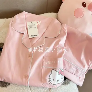 Kawaii Aranyos Sanrio Hello Kitty Pochacco pizsama háztartási ruhák Cardigan öltöny laza kényelmes öltöny Karácsonyi ajándék lánynak