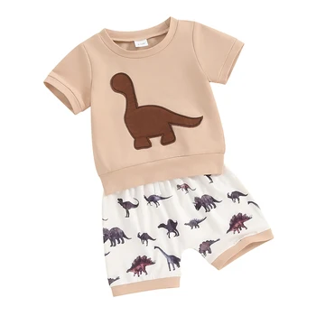 Kisgyermek kisfiú dinoszaurusz ruhák nyári ruha csecsemő rövid ujjú póló felső és jogger rövidnadrág szett 2db