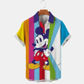 2023 Summer Casual Button Down ing Holiday rövid ujjú Disney Mickey egér 3D Full Print Beach Fashion férfi hajtóka színes csípő