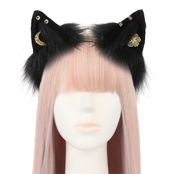 Felnőtt macska fül alakú fejpánt arany fülbevalóval húsvéti parti hajkarika