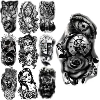 Szem iránytű Rózsavirág Ideiglenes tetoválások nőknek Férfiak Tigris koponya Oroszlán Vámpír imádkozik Hamis tetoválás matrica Test láb Tatoos 3D
