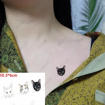 Vízálló ideiglenes tetováló matricák Kis fekete-fehér macska Kutya állatok Hamis tatto Flash Tatoo csukló kéz Gyermek nők Férfiak
