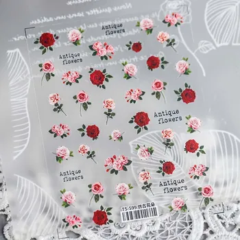 5D Retro gyönyörű rózsaszín rózsavirág gravírozott körömmatrica DIY manikűr eszköz körömművészeti ékszerek silder matrica manikűr eszköz