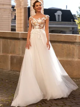 Scoop Neckline menyasszonyi ruha 2023 le a vállról Gyöngyfűző esküvői ruhák rátétek Sweep tüll vonat Vestido De Novia