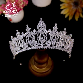 ASNORA 2024 Új luxus ezüst színű geometrikus menyasszonyi korona CZ kristály szépségverseny fejdísz esküvői haj kiegészítők A1554