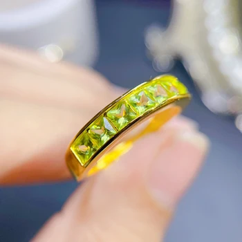 Természetes olivin gyűrű egyszerű és gyönyörű női új 925 sterling ezüst új üzlet promóció Esküvői eljegyzés Karácsonyi ajándékok