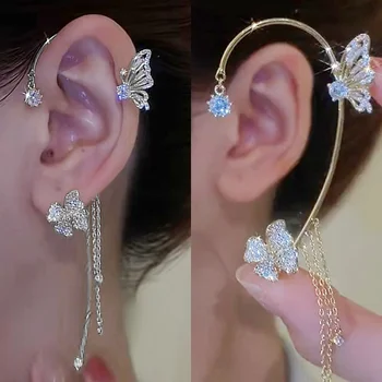 koreai arany ezüst színű kristály pillangó fülcsipesz nőknek csillogó strassz fülmandzsetta édes klip fülbevaló esküvői ékszerek