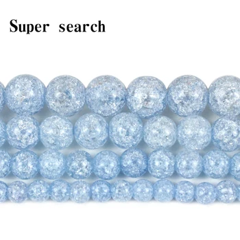Kék természetes repedezett kvarcüveg kerek pattogatott kukorica kristály laza gyöngyök 6 8 10 12MM karkötő nyaklánchoz Ékszerkészítés 15inch