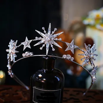 Barokk luxus Bling Crystal Star fejpánt menyasszonyi tiaras korona strasszos szépségverseny diadém menyasszonyi hajpánt esküvői haj kiegészítők