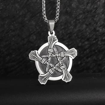 rozsdamentes acél boszorkány boszorkányság seprű pentagram medál nyaklánc férfiaknak Női vintage vallási amulett ékszerek