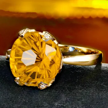 Big 5 karátos sárga kristály citrin drágakövek 5A cirkon gyémántok virágos gyűrűk nőknek 18K arannyal töltött szalagok Ékszer ajándékok Új