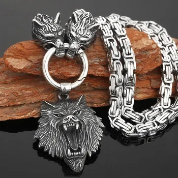 Nordic Viking Wolf Head rozsdamentes acél King lánc medál nyaklánc Viking talizmán ékszerek, Party Punk Hip Hop születésnapi ajándék
