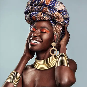African Style Statement nyaklánc ötvözet fülbevaló szett nőknek Punk vintage gallér női karkötők Nagy divat ékszer szettek