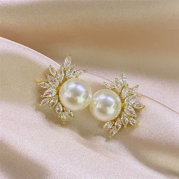 Uilz Classic Rose Gold Color White Pearl Stud fülbevaló nőknek divatékszerekkel Cirkónium fülbevaló eljegyzéshez UE009
