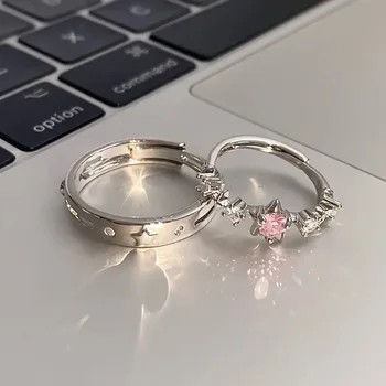 Y2K rózsaszín cirkon csillagok szív nyitott gyűrűk nőknek Divatos édes szabálytalan állítható ujjgyűrű esküvői parti ékszerek