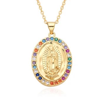 Új arany színű ovális intarziás CZ Charms Guadalupe Mária szűz Jézus nyaklánc fojtó lánc medál DIY ékszer kiegészítők nagykereskedelme