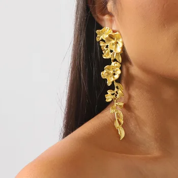 Arany bojt virágtervező csepp fülbevaló nőknek Kiváló luxus Punk fém hosszú fülbevaló nyilatkozat ékszer party ajándékok