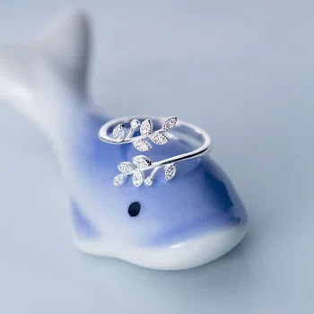 Simple Fashion ezüst színű kristály olajág levél tollgyűrűk nőknek állítható nyitott ujjgyűrű lány party esküvői zsidó