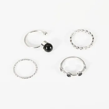 4 db/szett retro végtelen csülökgyűrűk nőknek Fekete gyöngy víz hullámzás üreges geometriai gyűrűk szett party bohém ékszer ajándék