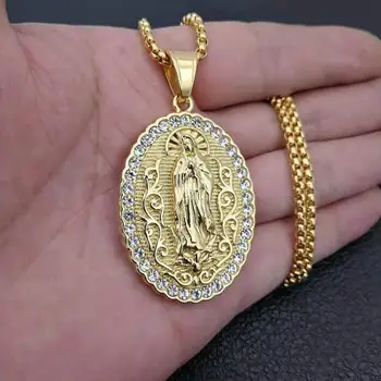 Klasszikus katolikus aranyozott Szűz Mária érem fém vallási stílusú medál nyaklánc nőknek imaamulett divatos ékszerek