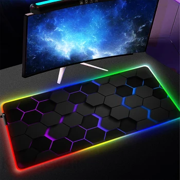 RGB geometriai egérpad Nagy LED egérszőnyeg laptop színes egérszőnyeg játék szőnyeg háttérvilágítású billentyűzet párnák gamer asztali szőnyeg