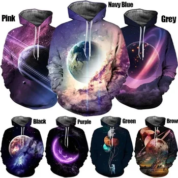 New Galaxy Planet kapucnis pulóverek férfiaknak Divat 3d nyomtatás pulóverek Pulóverek Streetwear Férfi túlméretezett kapucnis pulóver Sudaderas Para Hombres