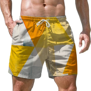 Sárga kockák varrása 3D nyomtatott férfi rövidnadrág alkalmi férfi rövidnadrág divatirányzat laza férfi rövidnadrág nyár Új férfi rövidnadrág