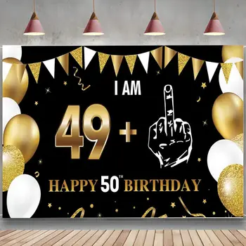 50. születésnapi dekoráció 49+1 éves vagyok Banner háttér Férfiak Nők Fekete arany születésnapi zsúr kellékek 50 éves születésnapi háttér