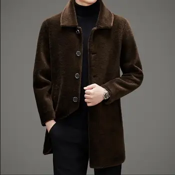 L-5XL szőrme egyoldalas viselet szőrme férfi alkalmi kabát téli új szemcsés gyapjú közepes hosszú hajtóka csúcskategóriás üzleti árok