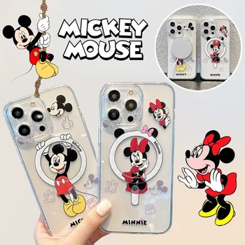 Disney Mickey Minnie Magsafe vezeték nélküli töltőtelefontok iPhone 11-hez 12 13 14 Pro Max Plus átlátszó, puha mágneses szilikon tok